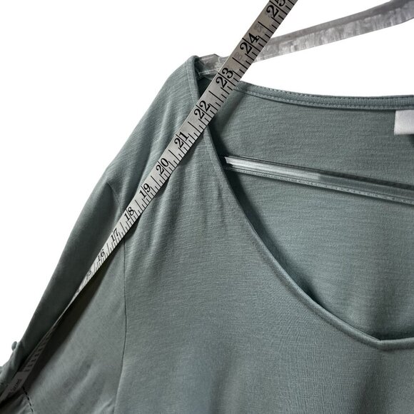 J Jill Womens L Sage Boho Tunic Top Button Detail Sleeves Pom Pom Trim Stretchy - Picture 11 of 15